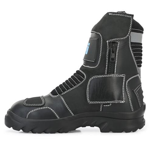 Eego Italy Patrol, Water Resistant Biker boot/Motorcycle riding boot, real leather upper & anti slip sole with steel toe protection, padded in socks, 3M Reflectors,lace free, with rubber gear protector  and walkable with shin and ankle protection