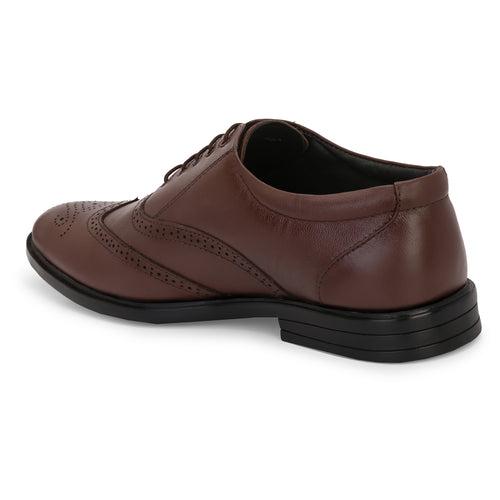 Eego Italy Plus Size Genuine Leather Brogue Lace Up Shoes GT-17-BROWN