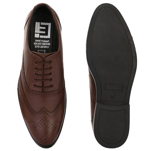 Eego Italy Plus Size Genuine Leather Brogue Lace Up Shoes GT-17-BROWN