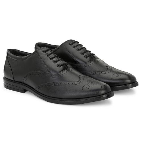 Eego Italy Plus Size Genuine Leather Brogue Lace Up Shoes GT-17-BLACK