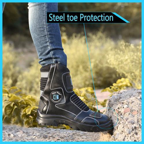 Eego Italy Patrol, Water Resistant Biker boot/Motorcycle riding boot, real leather upper & anti slip sole with steel toe protection, padded in socks, 3M Reflectors,lace free, with rubber gear protector  and walkable with shin and ankle protection