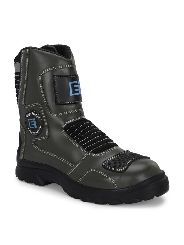 Eego Italy Patrol, Water Resistant Biker boot/Motorcycle riding boot, real leather upper & anti slip sole with steel toe protection, padded in socks, 3M Reflectors,lace free, with rubber gear protector  and walkable with shin and ankle protection