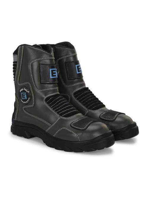 Eego Italy Patrol, Water Resistant Biker boot/Motorcycle riding boot, real leather upper & anti slip sole with steel toe protection, padded in socks, 3M Reflectors,lace free, with rubber gear protector  and walkable with shin and ankle protection