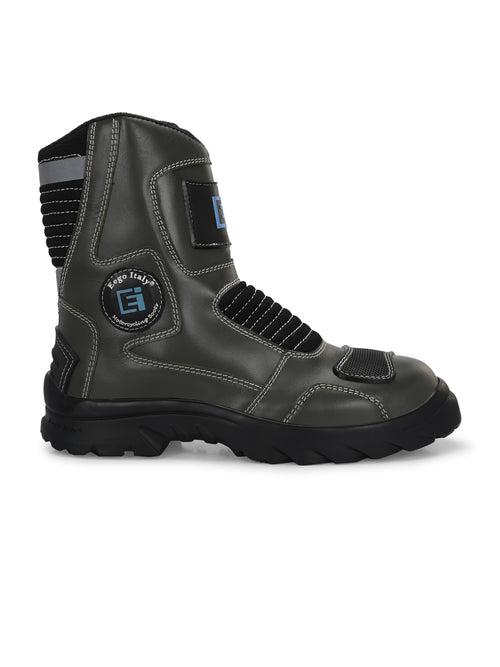 Eego Italy Patrol, Water Resistant Biker boot/Motorcycle riding boot, real leather upper & anti slip sole with steel toe protection, padded in socks, 3M Reflectors,lace free, with rubber gear protector  and walkable with shin and ankle protection