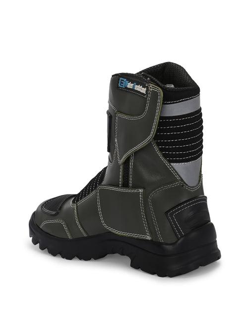 Eego Italy Patrol, Water Resistant Biker boot/Motorcycle riding boot, real leather upper & anti slip sole with steel toe protection, padded in socks, 3M Reflectors,lace free, with rubber gear protector  and walkable with shin and ankle protection