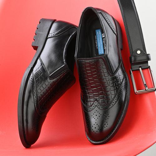 Eego Italy Genuine Leather Padded Punch Formal Slip On Shoes