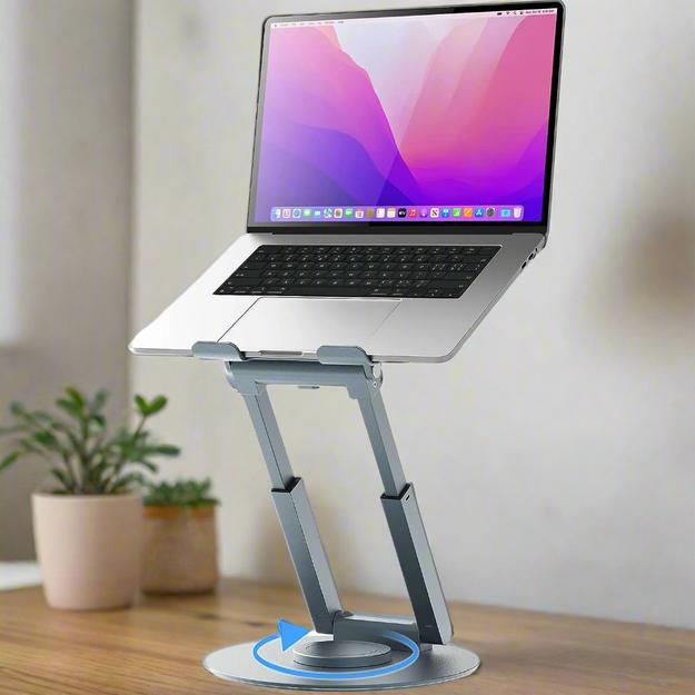 Smiledrive Portable Laptop Stand-Standing Sitting Desk 360° rotatable base, ergonomic foldable laptop riser-height adjustable upto 18.9” compatible for 11 to 17.3 inch laptops