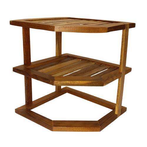 Corner Kitchen Shelf Bathroom Storage 3 Tier Teakwood Organizer for Bedrooms.