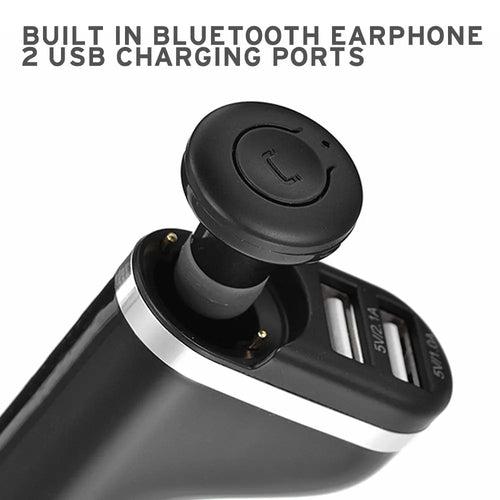 2 in 1 Bluetooth Wireless Handsfree Earphone Car Charger-Can Connects 2 devices, 2 USB Ports, Fast Charging