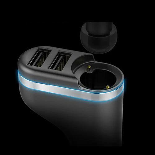 2 in 1 Bluetooth Wireless Handsfree Earphone Car Charger-Can Connects 2 devices, 2 USB Ports, Fast Charging