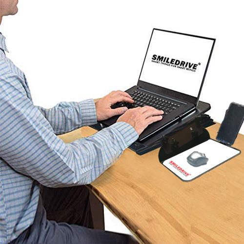 Smiledrive Laptop Standing Desk Table Adjustable Stand Riser for Office Workstation with Mobile Holder Mouse Pad - Made in India