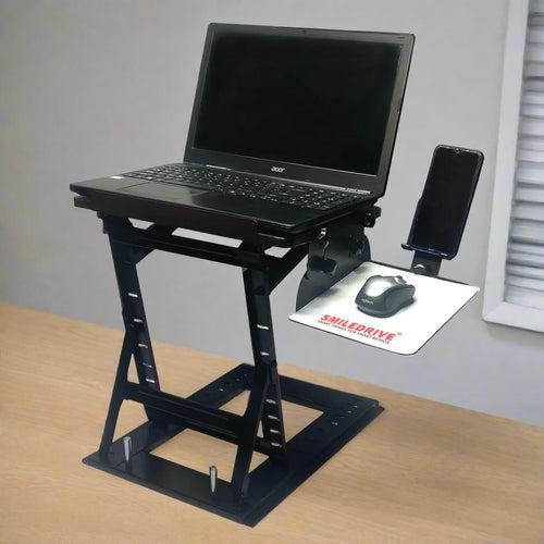 Smiledrive Laptop Standing Desk Table Adjustable Stand Riser for Office Workstation with Mobile Holder Mouse Pad - Made in India