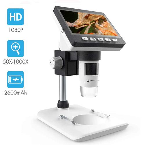 Digital High Definition Microscope with 50-1000x Mangnification 4.3" Screen-USB connects with PC, Built-in card slot (8gb)