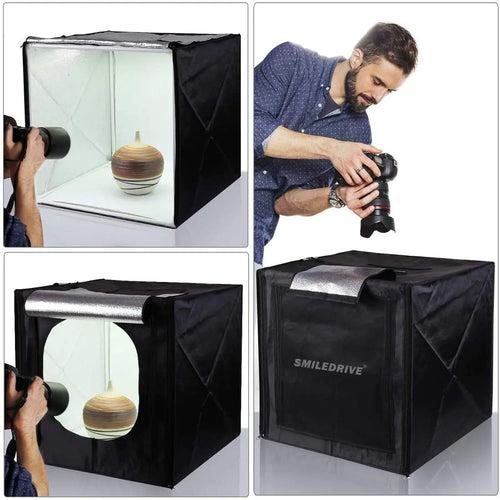 Professional Photo Studio Light Box 60x60x60cm Portable Product Photography Tent Booth Lighting Kit-2 LED Lights & Adapter- Made in India