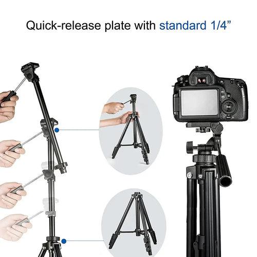 Professional Portable Camera Tripod for DSLRs, Smart Phones, Action Cameras-Max Length 56”