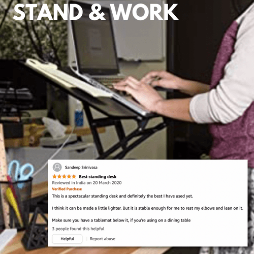 Smiledrive Laptop Standing Desk Table Adjustable Stand Riser for Office Workstation with Mobile Holder Mouse Pad - Made in India