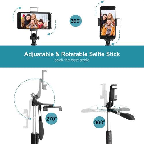 Selfie Stick Gimbal Tripod with Stability Handle built-in LED Flash light and wireless clicker-iOS & Android Phone Compatible