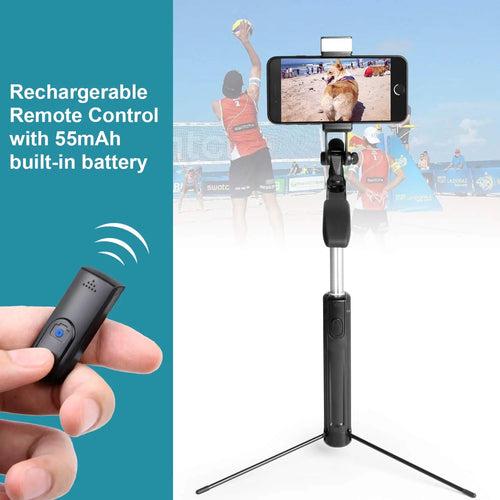 Selfie Stick Gimbal Tripod with Stability Handle built-in LED Flash light and wireless clicker-iOS & Android Phone Compatible