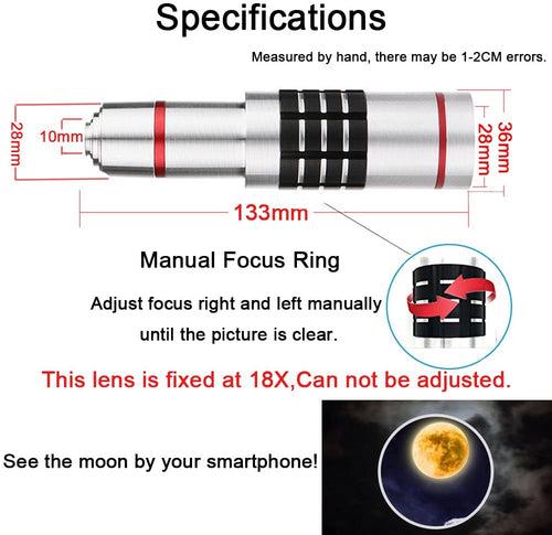 18x Optical Zoom Mobile Lens Kit Telescope Lens with Tripod, Back case/Cover compatible with iPhone X