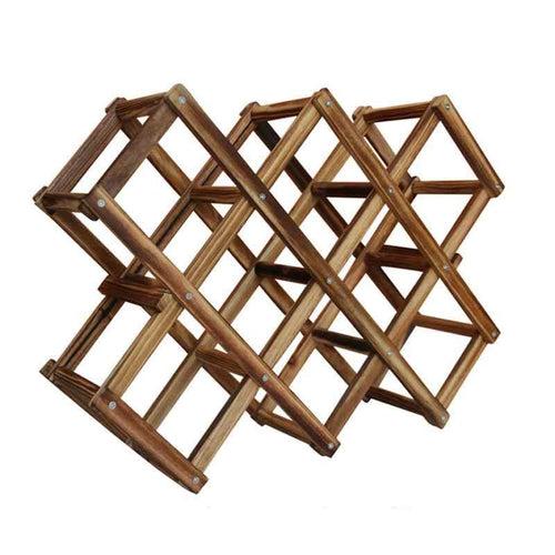 Smiledrive Teak Wood Wine Bottle Holder Rack-Wooden Foldable Organizer with 8 slots holds 10 Bottles, Made in India