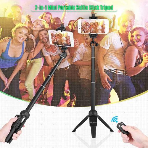 Sturdy Selfie Stick Tripod Monopod Extendable Stand with Wireless Remote Clicker for Smartphones Action Cameras