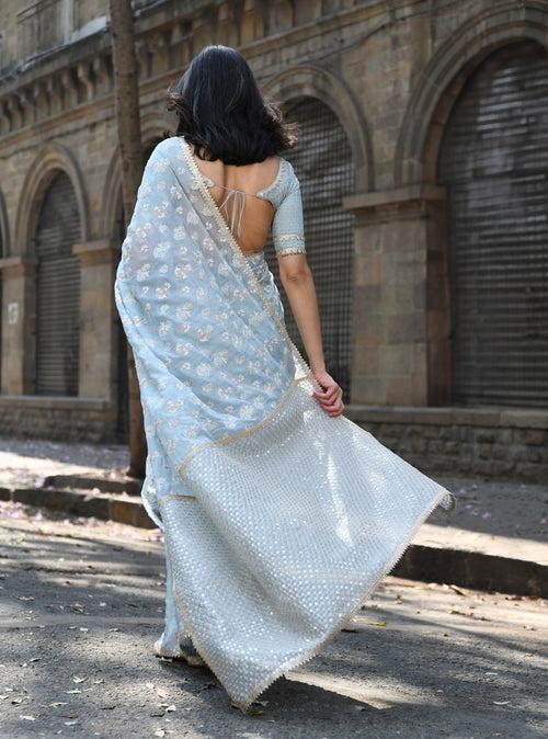 Mulmul Organza Saroli Light Blue Saree