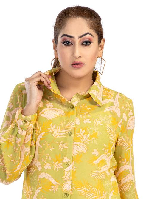 Women's Regular Fit Floral Printed Collar Neck Casual Long Shirts for Ladies & Girls