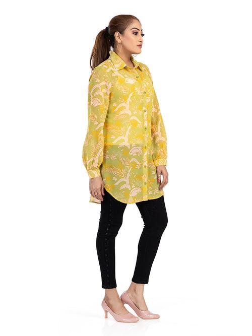 Women's Regular Fit Floral Printed Collar Neck Casual Long Shirts for Ladies & Girls