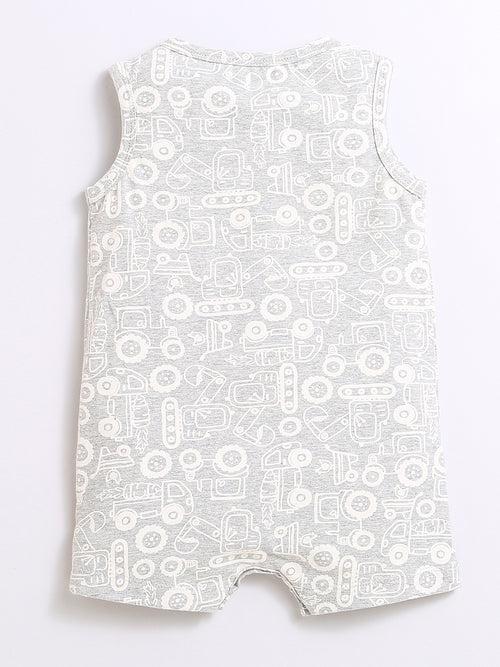 Round Neck Grey Color Sleeveless Romper With Hat For Baby Boy.