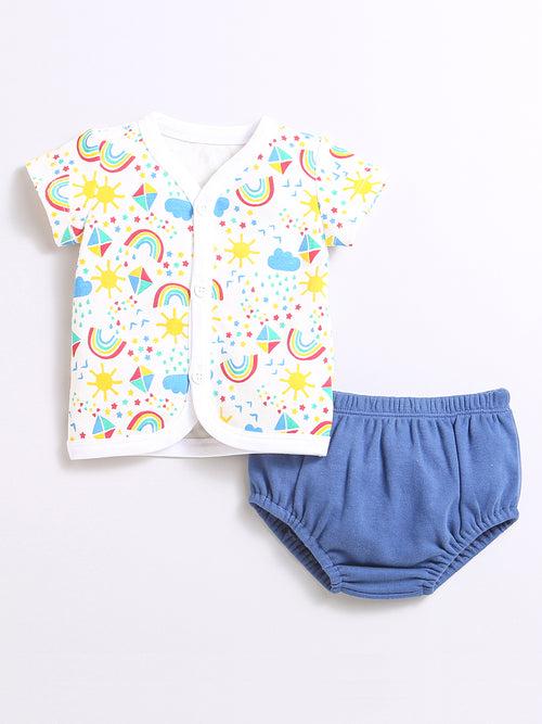 Rainbow Print Open Vest With Bloomer For Unisex Baby