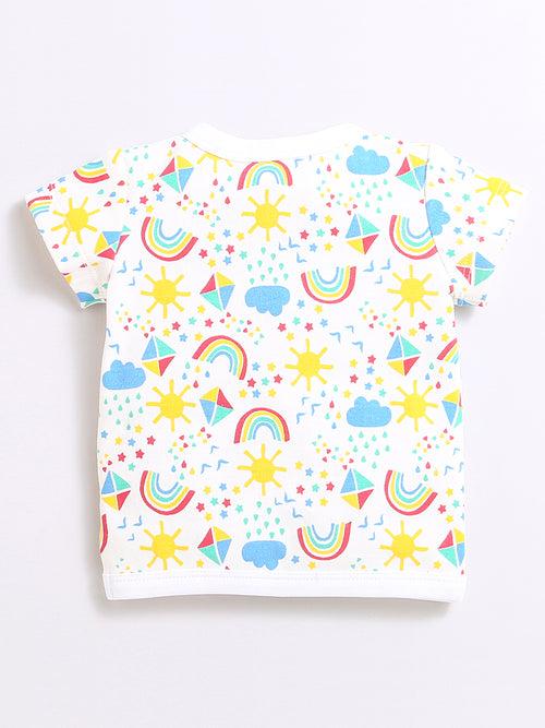 Rainbow Print Open Vest With Bloomer For Unisex Baby