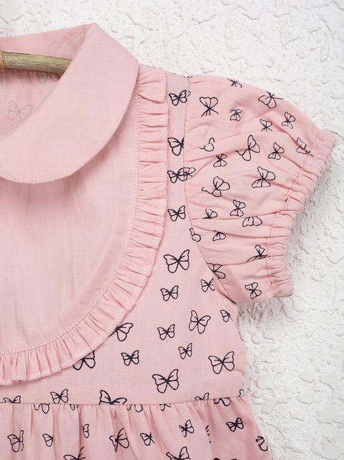 Peach Color Mini Apron Dresses For Baby Girls