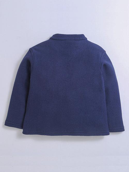 High Collar Anti-Pill Polyster Recycled Polar Fleece Navy Blue Color Sweatshirt For Unisex Kids