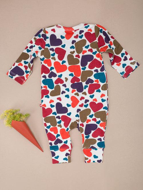 Long Sleeve Heart Print Zipper Romper For Baby Girls