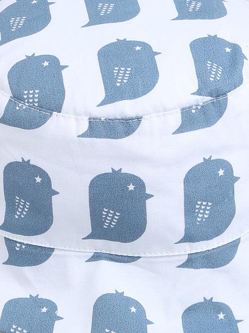 Blue Owl Print HalfSleeve Romper With Hat For Baby Boy.