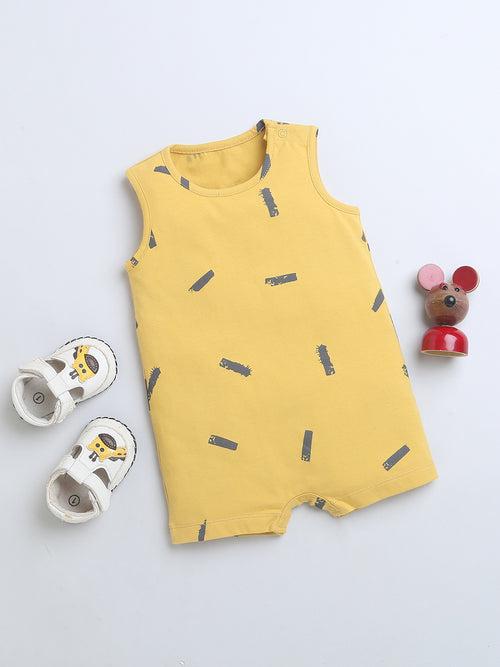 Round Neck Brush Print Sleevless Half Romper For Baby Boys