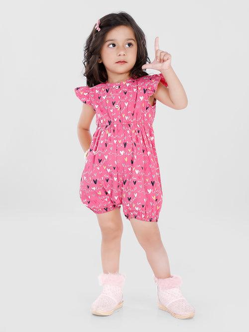 Heart Print Sleeveless Frill Jumpsuit Dress For Baby Girl & Kid girl