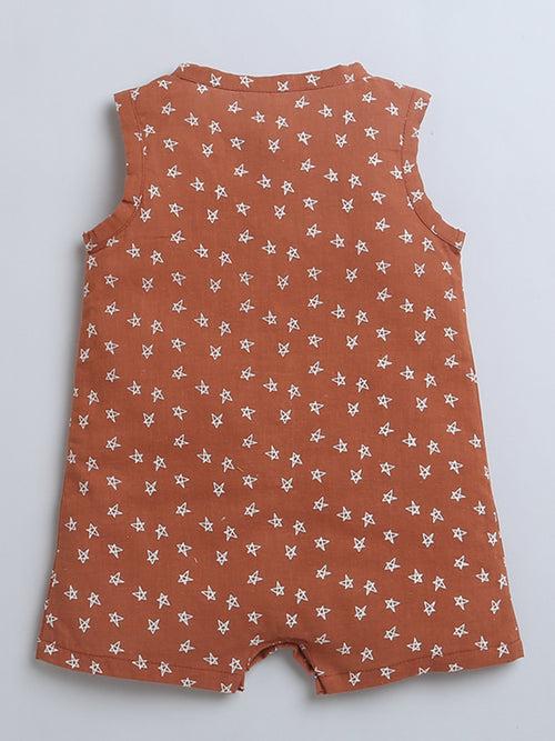 Star Print Sleeveless Romper With Hat For Baby Boy.