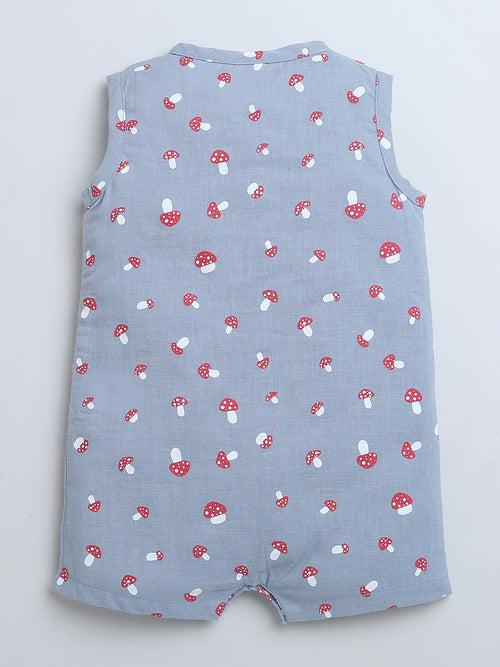 Mushroom Print Sleeveless Romper With Hat For Baby Boy.