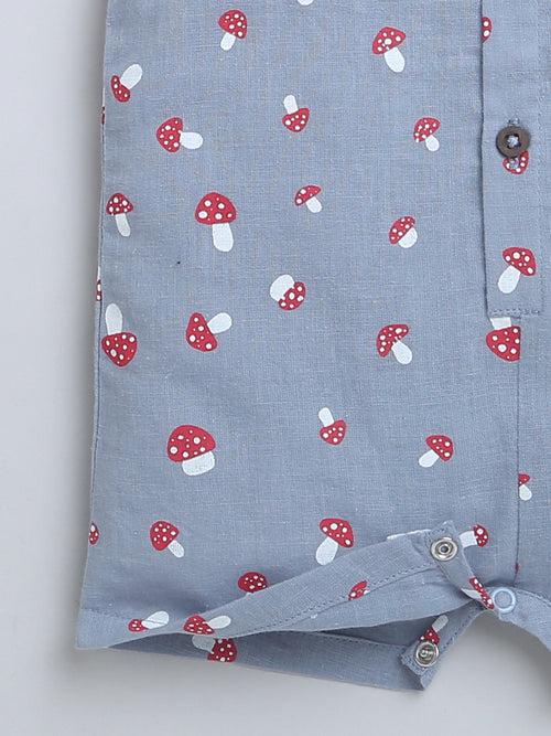 Mushroom Print Sleeveless Romper With Hat For Baby Boy.