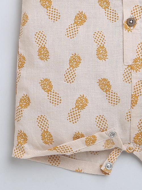 Pineapple Print Sleeveless Romper With Hat For Baby Boy.