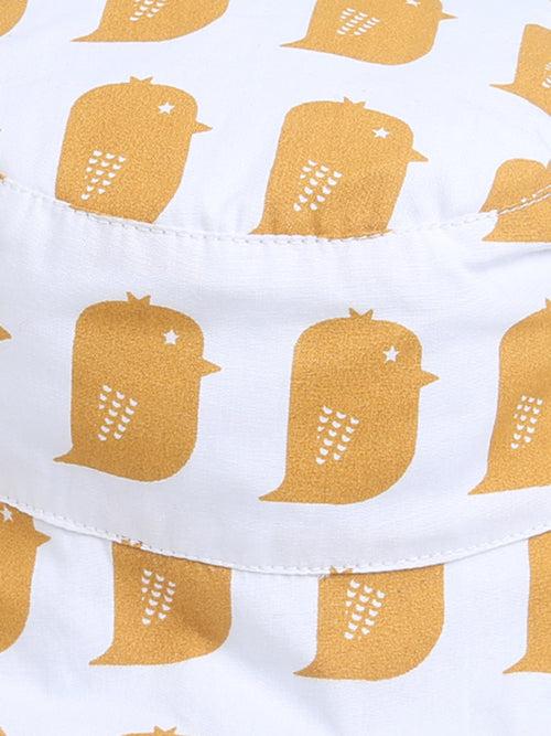 Yellow Owl Print HalfSleeve Romper With Hat For Baby Boy.