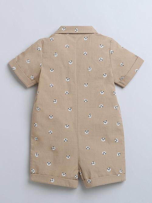Panda Printed HalfSleeve Romper With Hat For Baby Boy.