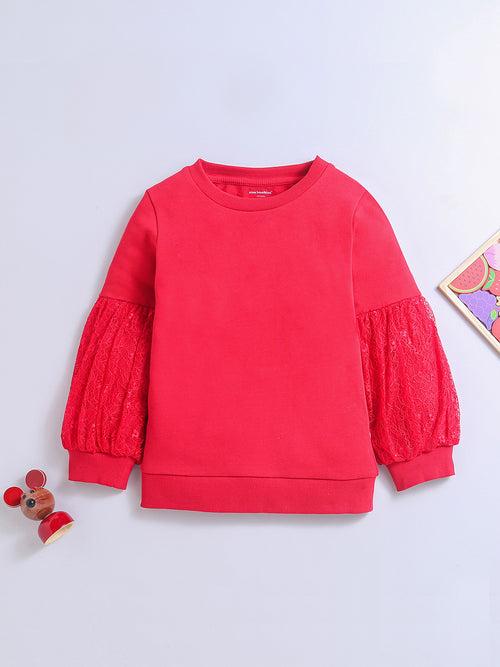 Red Color Round Neck Long-Sleeve Sweatshirts For Girls