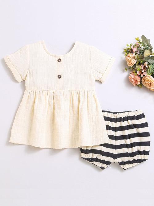 Short Sleeve Dress With Bloomer For Baby Girls