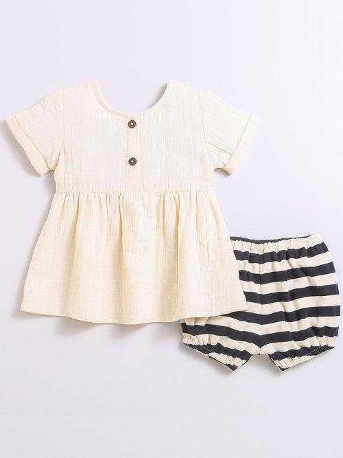 Short Sleeve Dress With Bloomer For Baby Girls