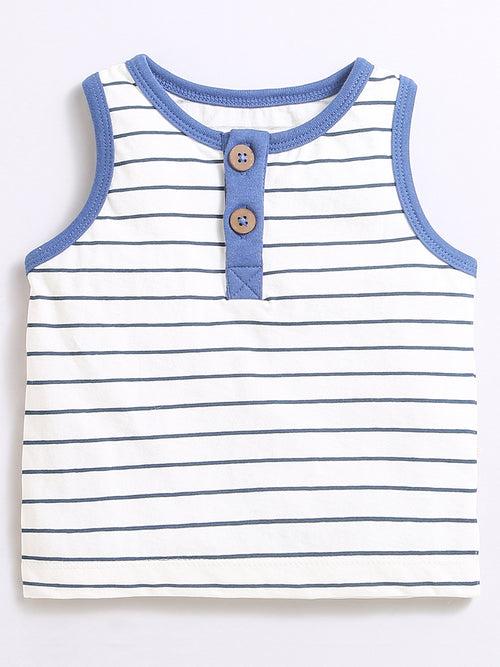 Horizontal Blue Strip Top With Matching Shorts/Top & Bottom Sets For Baby Boy.
