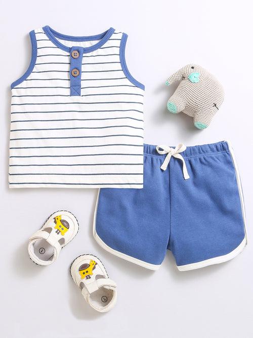 Horizontal Blue Strip Top With Matching Shorts/Top & Bottom Sets For Baby Boy.