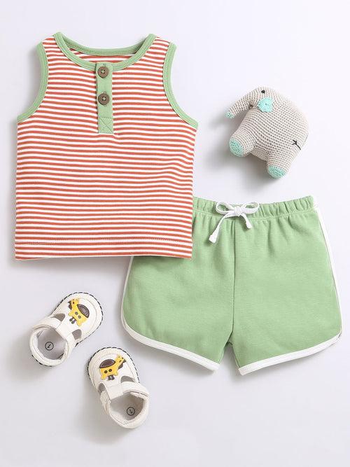 Horizontal Strip Top With Matching Shorts/Top & Bottom Sets For Baby Boy.