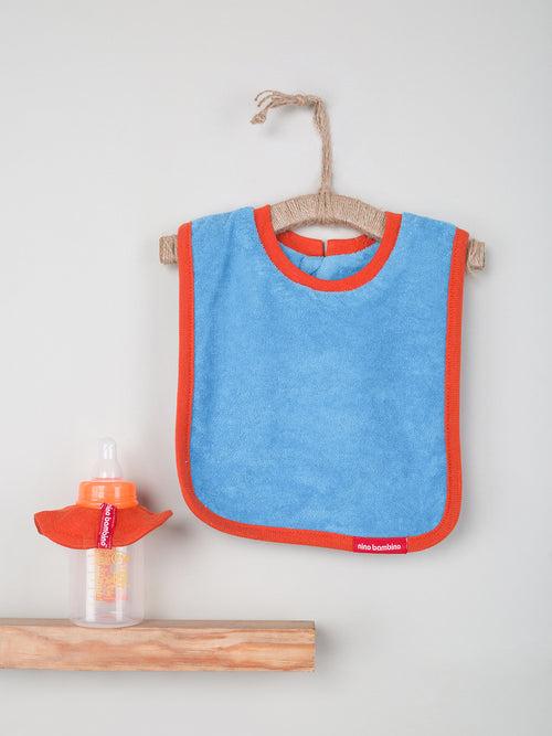 Blue Color Infant/Baby Bib With Bottle Drip Cover Set (Large Bib + Bottle Drip Bib) - 2 Pieces Set